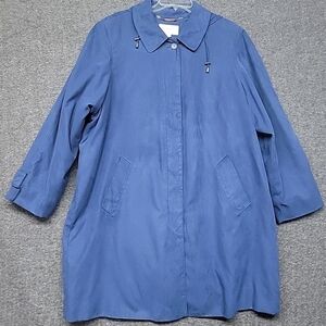 Appleseeds Blue Lined Coat Button Front Peter Pan Collar Womens Size 1X Hooded